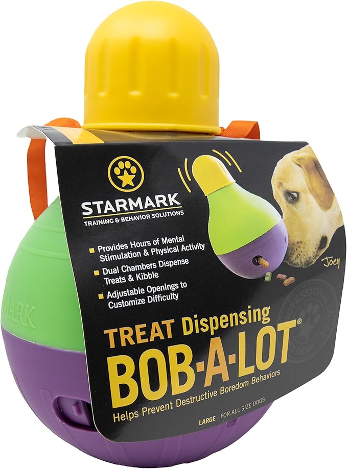 Starmark Bob-A-Lot Interactive Dog Pet Toy, Large, Yellow/Green/Purple