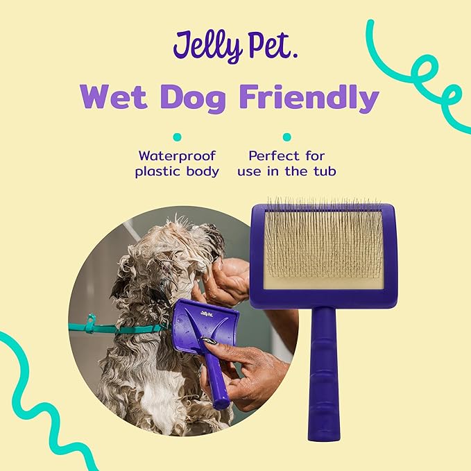 Jelly Pet Universal Slicker Brush for Dogs, Dog Grooming Brush, Remove Tangles/Dead Undercoat, Tuffer Than Tangles, Doodle Huskie Sheep Dog Golden Retriever German Shepherd, Soft Pin, Purple, Large