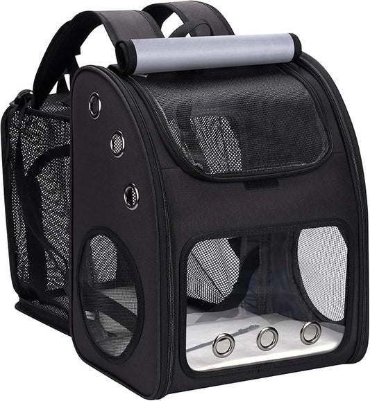 Expandable Pet Carrier Backpack for Cats, Dogs and Small Animals, Portable Pet Travel Carrier, Super Ventilated Design, Airline Approved, Ideal for Traveling/Hiking/Camping, Black, XL