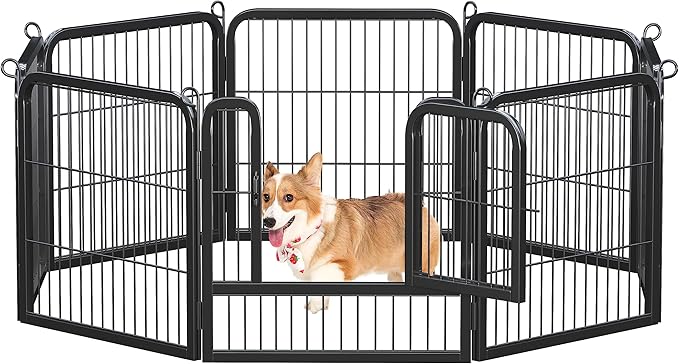 Yaheetech Dog Playpen Outdoor, 24 inch 8 Panels Dog Pen Indoor Heavy Duty Puppy Exercise Pen Metal Pet Fence for RV Camping/Yard/Garden