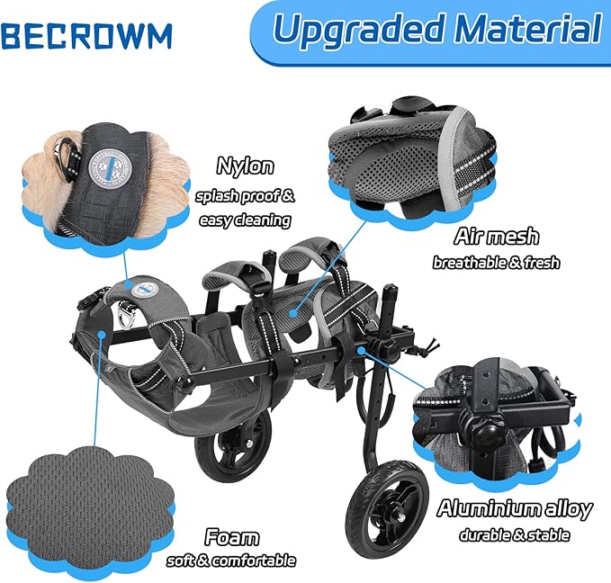 Small Dog Wheelchair for Back Legs, Lightweight Dog&Cat&Pets Wheelchair Cart with Disabled Hind Legs Walking, Adjustable Doggy Wheelchair Cart with Wheels for Back Legs