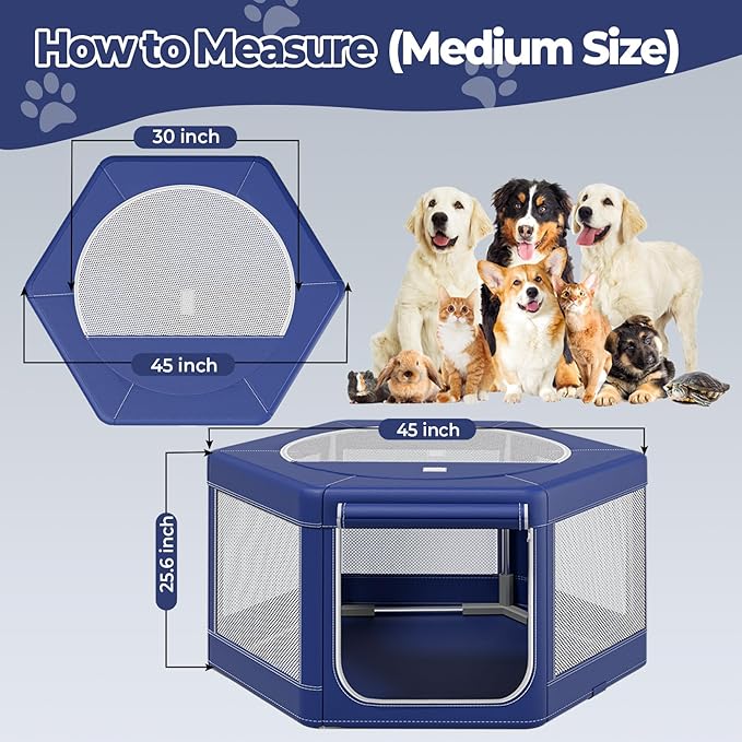 Puppy Playpen,45x45x25.6 Inches Fabric Mesh Dog Playpen,Portable Soft Fence for Dog and Cat, Breathable Exercise Pet Play Pen Indoor/Outdoor,Removable Zipper Top,Tear Resistant Fabric,Safe & Sturdy