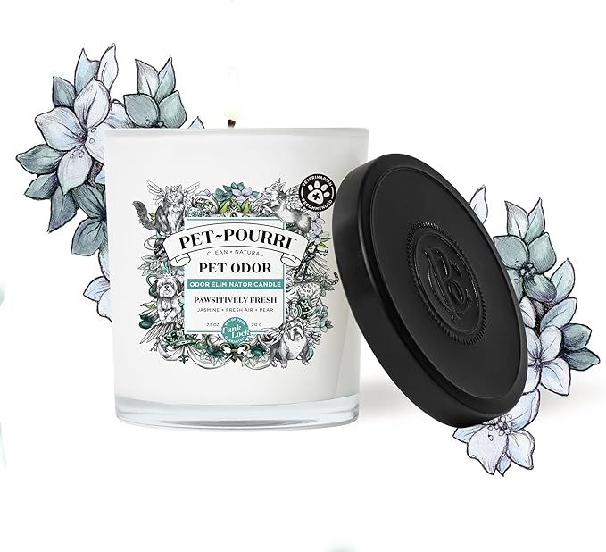 Pet-Pourri Pawsitively Fresh Pet Odor Bundle - 16 Fl Oz Air and Fabric Freshener Spray and 7.5 Oz Candle – Jasmine, Fresh Air and Pear
