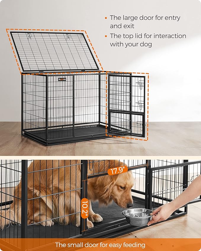 Feandrea Heavy-Duty Dog Crate, Metal Dog Kennel and Cage with Removable Tray, XXL for Large Dogs, 48 x 29.3 x 31.7 Inches, Black UPPD003B01