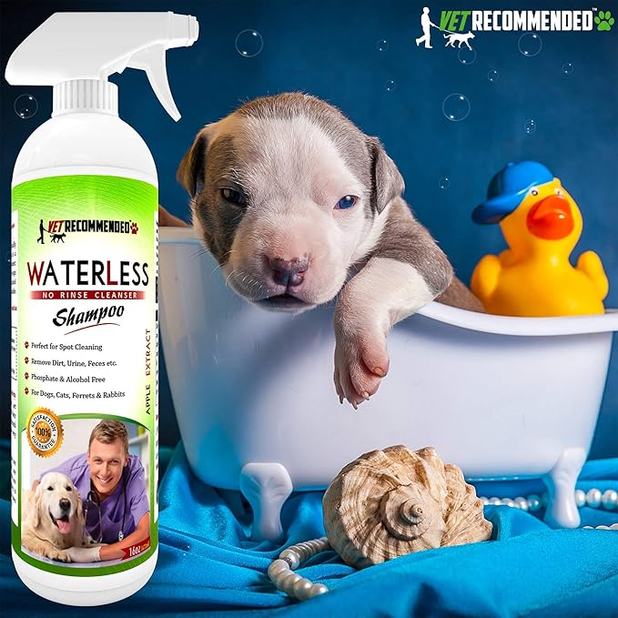 Waterless Dog Shampoo No Rinse Dry Shampoo for Dogs (16oz), Detergent and Alcohol Free, Apple Extract - Perfect for Spot Cleaning The Dog Coat - Made in USA
