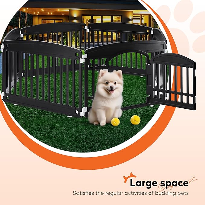 HealSmart 6 Panel 24" Plastic Dog Playpen, Folding & Portable Pet Playpen for Indoor & Outdoor Use, Safe & Secure Fence, Ideal for Small to Medium Dogs, Black