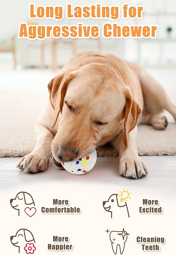 Upgrade Dog Balls for Aggressive Chewers, Indestructible Dog Tennis Balls, Durable Bouncy Dog Toy Balls, Dog Balls for Teething, Interactive Dog Toys for Fetch Game (4 White)