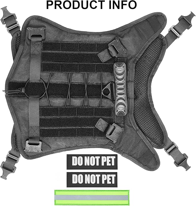Tactical Dog Harness with All 4 Metal Buckle, Working Dog Vest with Reflective Patch and Reflective Do Not Pet Patch, Dog Vest Harnesses with Handle, Black for Small,Medium, Large Dog, L Size
