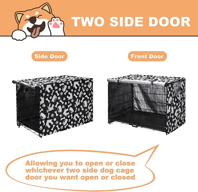 kefit Dog Crate Cover 48 inch, Kennel Cover Fit for Dog Crate, Black/Paw
