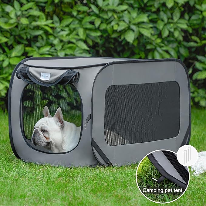Love's cabin 44in Portable Large Dog Bed - Pop Up Dog Kennel, Indoor Outdoor Crate for Pets, Portable Car Seat Kennel, Cat Bed Collection, Grey