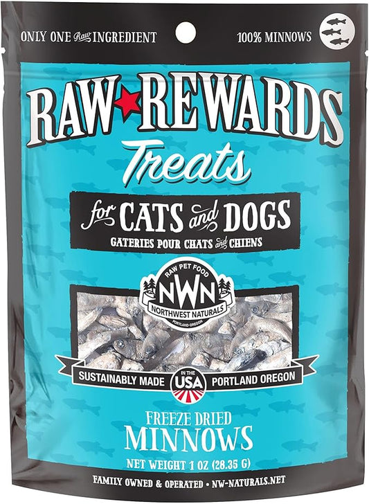 Northwest Naturals Raw Rewards Freeze-Dried Minnow Treats for Dogs and Cats - Bite-Sized Pieces - Healthy, 1 Ingredient, Human Grade Pet Food, All Natural - 1 Oz