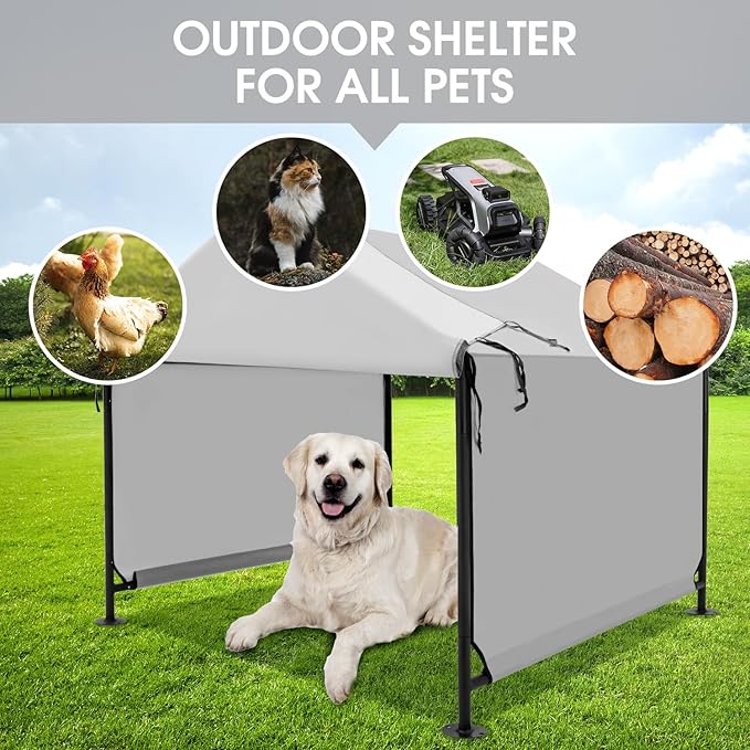 XLarge Outdoor Dog House 4'x4'x3.6' for Large Dogs, Animal Shelter with Upgraded Doors, Outside Sun Rain Canopy Pet House for Dogs, Cats, Small Animals and Livestock, Grey