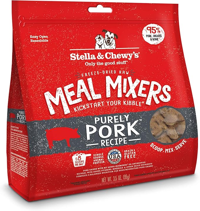 Stella & Chewy's Freeze Dried Raw Purely Pork Meal Mixer – Dog Food Topper for Small & Large Breeds – Grain Free, Protein Rich Recipe – 3.5 oz Bag