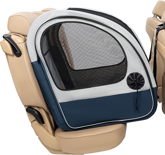 PetSafe Portable Pet Crate for Car, Aluminum Frame Dog Crate, Folds Down for Storage, Secures with Headrest Strap and Seatbelt, Pet Travel (Gray/Blue)