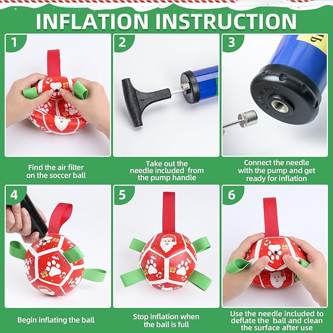 QDAN Christmas Dog Toys Soccer Ball with Straps, Outdoor Interactive Dog Toys for Tug of War, Puppy Birthday Gifts, Dog Tug Toy, Dog Water Toy, Durable Dog Balls for Small Dogs(5 Inch)