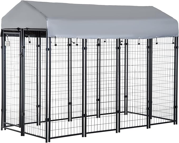 PawHut 8' x 4' x 6' Dog Kennel Outside, Dog Playpen Exercise Pen with Lockable Door, Water-Resistant Canopy, for Medium and Large Puppies
