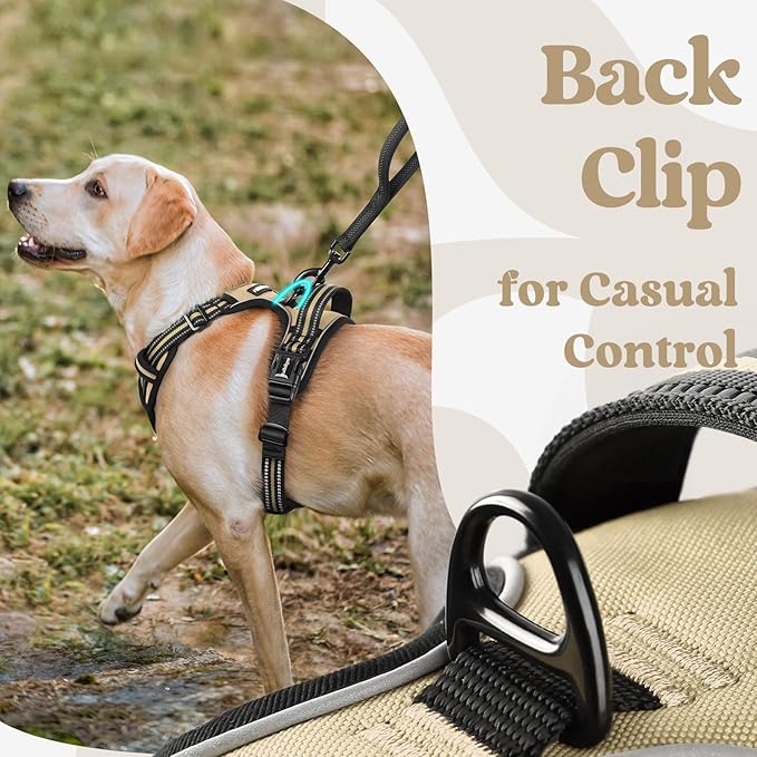 rabbitgoo Dog Harness for Large, No Pull Pet Harness with 3 Buckles, Adjustable Soft Padded Dog Vest with Instant Control Handle, Easy Walking Reflective Pet Vest for Extra Large Dogs, Beige, XL