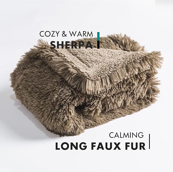 gogobunny Waterproof Plush Long Faux Fur Pet Throw Blanket Ultra Soft Fluffy Bed Couch Cover Washable - Premium Flannel Calming Blankets for Dog Puppy Cat (60x80 Inch (Pack of 1), Stone)