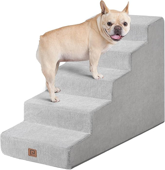 EHEYCIGA Dog Stairs for Small Dog 22.5”H, 5-Step Slope Dog Stairs for High Beds, Pet Steps with Non-Slip Bottom, Low Ramp and Larger Step Area