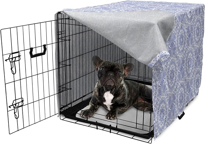 Lunarable Mandala Dog Crate Cover, Ceremonial Retro Minimal Far Eastern Pattern, Easy to Use Pet Kennel Cover for Cats & Medium Dogs, 24 Inch, Lavender Blue and White