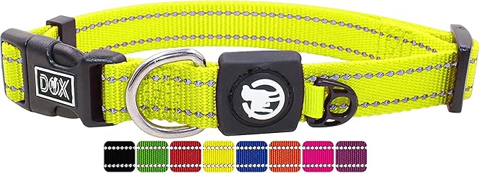 DDOXX Reflective Nylon Dog Collar - Strong and Adjustable Collars Dogs - M (Yellow)