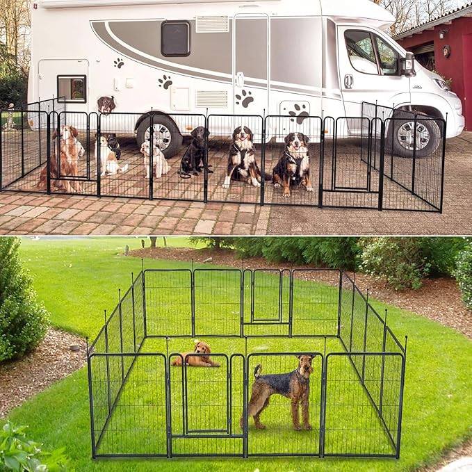 MESTYL Dog Playpen, 40" Height 16 Panels Outdoor/Indoor Pet Play Pen and Dog Door for Wall, Pet Door, Easy to Install
