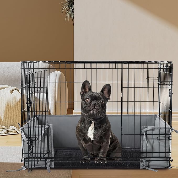 Hombys Dog Crate Bumper with Ties - Soft Crate Accessory (Do Not Include Cage) (Dark Grey, 48"x30")