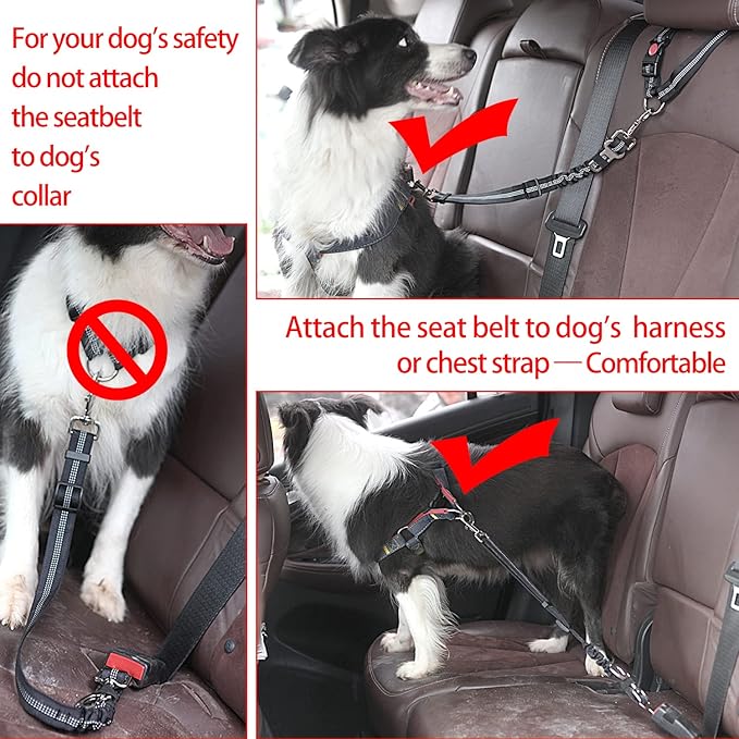 Dog Seat Belt,5-in-1 Multi-Functional Headrest Dog Seat Belt,Dog Car Seatbelt Headrest Restraint Adjustable,Elastic Bungee Dog Vehicle Seatbelt Harness,Pet Dog Seat Belt with Clip Hook & Buckle