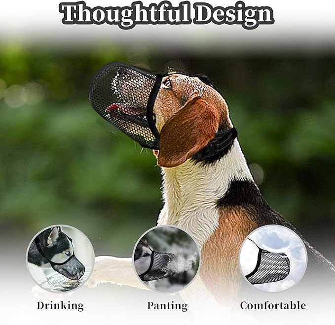 Dog Muzzle, Breathable Soft Muzzle for Medium to Large Dogs to Anti & Prevent Barking Biting Chewing, Reflective & Adjustable Basket Muzzle with Air Mesh for Beagle Black L