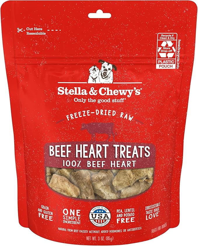 Stella & Chewy's Freeze-Dried Raw Single Ingredient Beef Heart Treats, 3 oz. Bag
