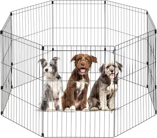 IRIS USA Metal Dog Playpen, 8-Panel 36" Pet Playpen, Puppy Playpen, Indoor/Outdoor Dog Fence, 58 x 58 x 36, Foldable, Customizable, Black