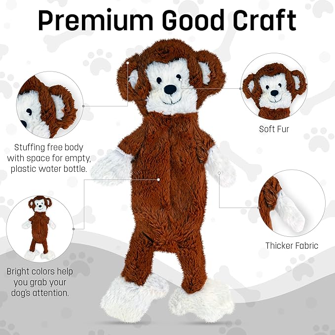 FGA MARKETPLACE Monkey-Fox Flat NO Stuffing NO Squeak Plush Dog Toy, Funny Style Will Entertain Your Dog for Hours, Recommended for Small and Medium Dog 21 INCH Long