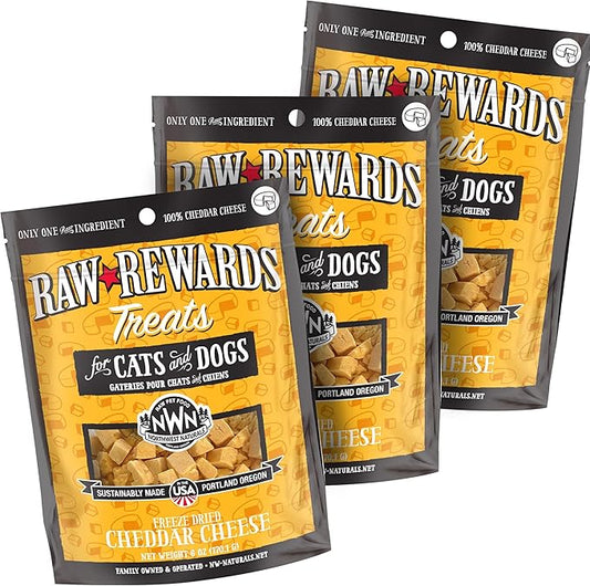 Northwest Naturals Raw Rewards Freeze-Dried Cheddar Cheese Treats for Dogs and Cats - Bite-Sized Pieces - Healthy, 1 Ingredient, Human Grade Pet Food, Natural - 6 Oz (Pack of 3)