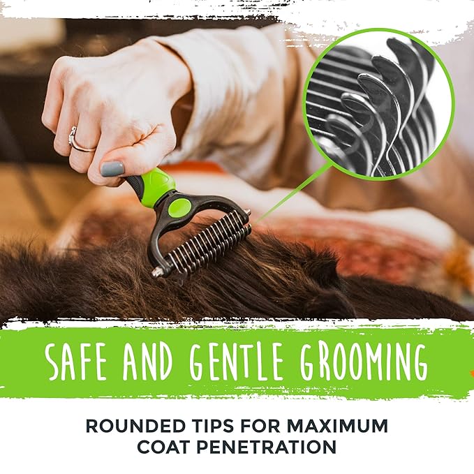 Mighty Paw Dog Grooming Brush - 2-In-1 Dual Sided Comb - Round Tip For Maximum Coat Penetration - Stainless Steel Teeth That Won't Rust Or Discolor - Built-In Thumb Rest For The Control When You Need