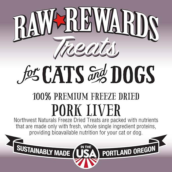 Northwest Naturals Raw Rewards Freeze-Dried Pork Liver Treats for Dogs and Cats - Bite-Sized Pieces - Healthy, 1 Ingredient, Human Grade Pet Food, All Natural - 3 Oz