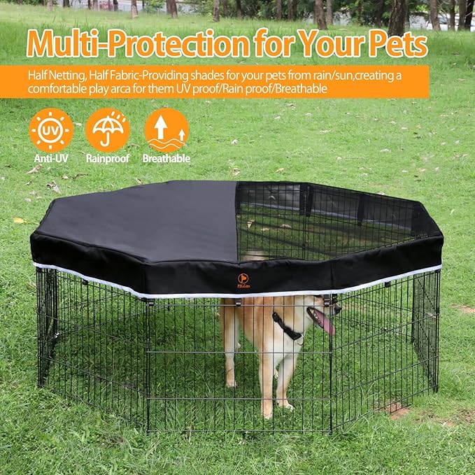 PJYuCien Dog Playpen Mesh Top Cover,Fits 24 Inch 8 Panels Metal Exercise Pet Pen, Elastic Buckles Connections, Black (Note: Only Cover, Fence Not Included)