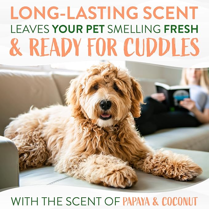 TropiClean Dog Perfume, Long Lasting Papaya Cologne, Deodorizing Spray for Smelly Dogs, After Bath Detangling Spray with Vitamin E, Safe for Cats, 8oz.