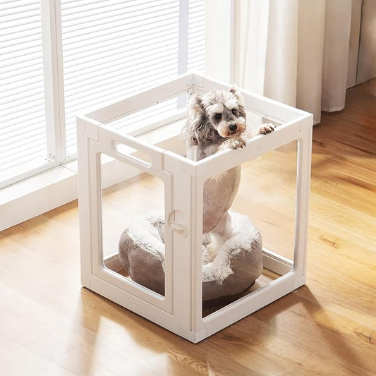 Clear Acrylic Dog Playpen Indoor, Puppy Cat Playpen, Small Pet Play Pen (White, 4 Panel)