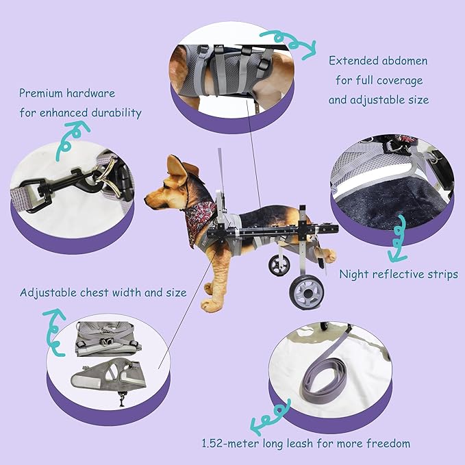 Dog Wheelchair,Lightweight Aluminum Frame with Handle,Extended Leg Straps,Includes Leash,Fits Pugs,French Bulldogs,and Schnauzers(Middle Size)/Beagle,Corgi,and Cocker Spaniel(Large Size)