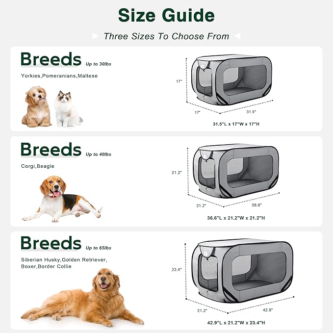 Love's cabin 31.5in Portable Large Dog Bed - Pop Up Dog Kennel, Indoor Outdoor Crate for Pets, Portable Car Seat Kennel, Cat Bed Collection, Grey