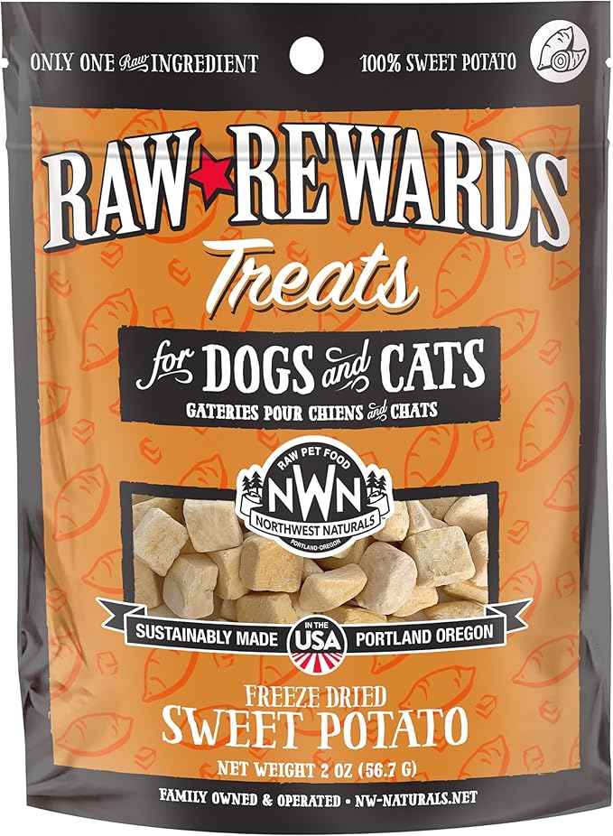 Northwest Naturals Raw Rewards Freeze-Dried Sweet Potato Treats for Dogs and Cats - Bite-Sized Pieces - Healthy, 1 Ingredient, Human Grade Pet Food, All Natural - 2 Oz