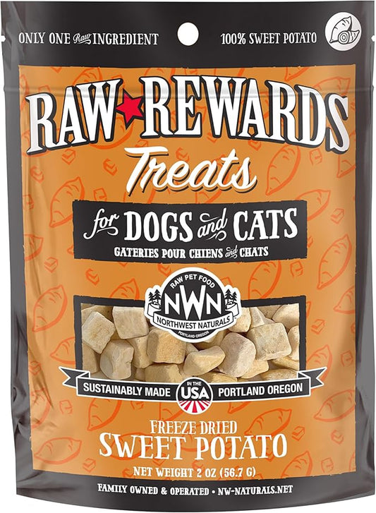 Northwest Naturals Raw Rewards Freeze-Dried Sweet Potato Treats for Dogs and Cats - Bite-Sized Pieces - Healthy, 1 Ingredient, Human Grade Pet Food, All Natural - 2 Oz