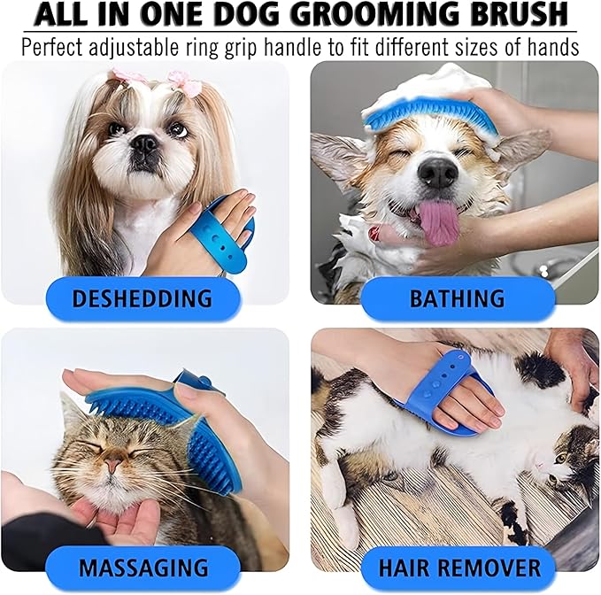 JASLAH 3 PCS Set, Pet Massage Brush Dog Bath Brush for Long/Short Hair Pet Shampoo Brush Soft Silicone Comb for Pets Grooming Bathing Tool Dog Hair Removal Tool, Blue+Yellow+Pink