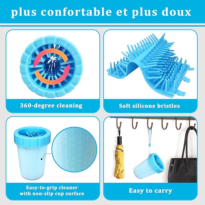 Qianruida Dog Paw Cleaner Cup, Soft Silicone, Portable, Easy to Clean, Removes Mud and Dirt, Grooming Accessory for Home, Travel – Blue, L