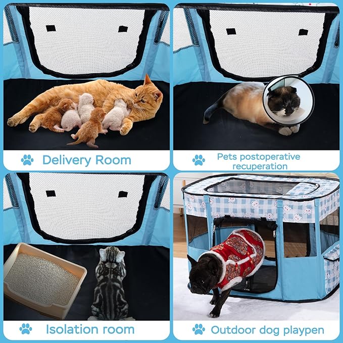 Portable Pet Playpen Cat Cages Indoor, 27.6" L x 21.7" W x 17.7" Collapsible Dog Crates Made of 600D Oxford Material Tent Kennel Playpen for Dogs Cat and Rabbit Travel Dog Playpen Indoor(S, Blue)