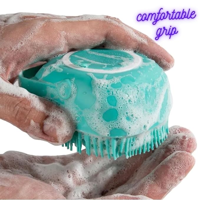 Dog Cat Bath Brush with Shampoo or Soap Dispenser, useful for Grooming, Washing and Massaging your Pet with Soft silicone Rubber Bristles