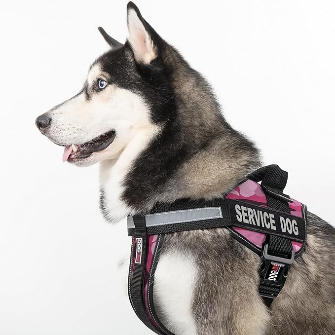 Dogline Unimax Service Dog Harness Vest with Removable Service Dog Patches Adjustable Straps Breathable Neoprene for Medical Identification Training Dogs Girth 15 to 19 in Pink Camo