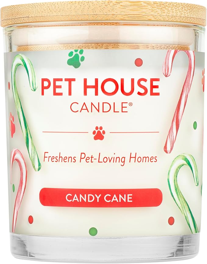 One Fur All Pet House Candle - Plant-Based/Soy, Long Lasting, Pet Odor Eliminating Scented Candle - Candy Cane