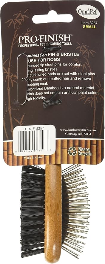 Pro-Finish Bristle and Pin Grooming Brush Combination with Carbonized Bamboo Handle, Small, 7.5"