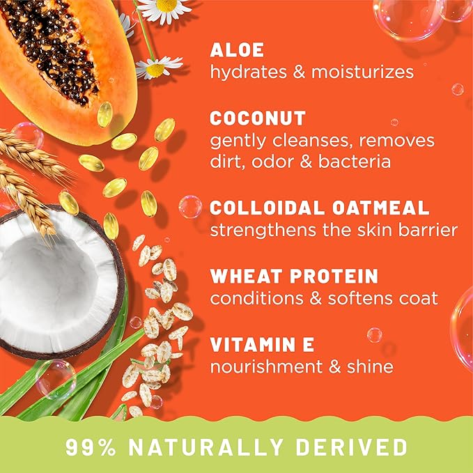 TropiClean 2-in-1 Dog Shampoo and Conditioner, Moisturizing Dog Detangler, Puppy Safe, Made in the USA, Papaya Scent, Cat & Kitten Safe, 20oz.